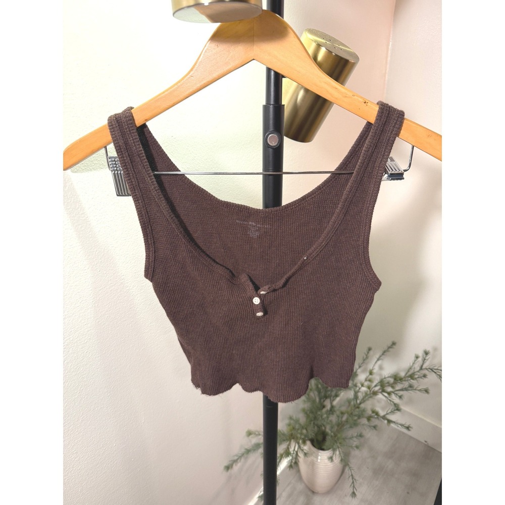 Brandy Melville henley crop buttons cozy loungewear jeans tank waffle comfort Os